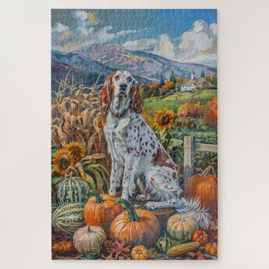 Puzzle Setter Anglais Chien Automne Récolte Action de Grâ (Vertical)
