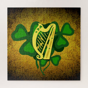 Puzzle Shamrock de harpe irlandais, shamrocks verts 4 feu