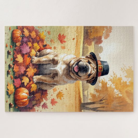 Puzzle Shar Pei À L'Automne Quitte L'Art Thanksgiving (Horizontal)