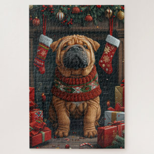 Puzzle Shar Pei avec des cadeaux de Noël Cheminée