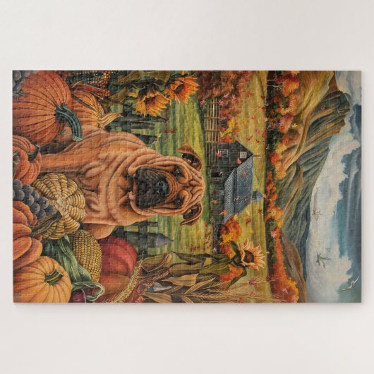 Puzzle Shar Pei Chien Moisson Automne Thanksgiving (Horizontal)