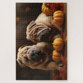 Puzzle Shar Pei Chiot Automne Citrouille de plaisir (Vertical)