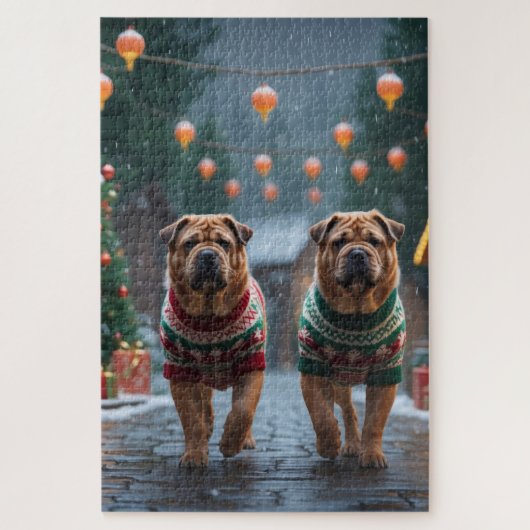 Puzzle Shar Pei  Dogs Christmas Snow Holiday (Vertical)