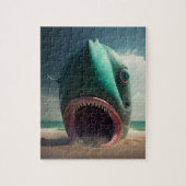 Puzzle Shark sculpture on the beach (Vertical)