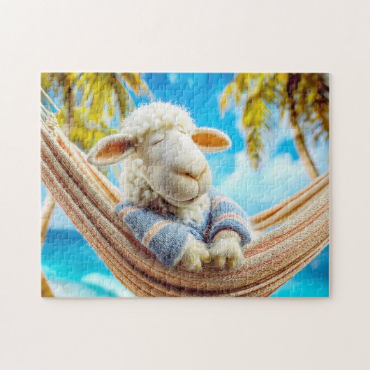 Puzzle Sheep in hammock under palm tree (Horizontal)