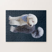 Puzzle Sheepadoodle avec écharpe à carreaux bleus (Horizontal)
