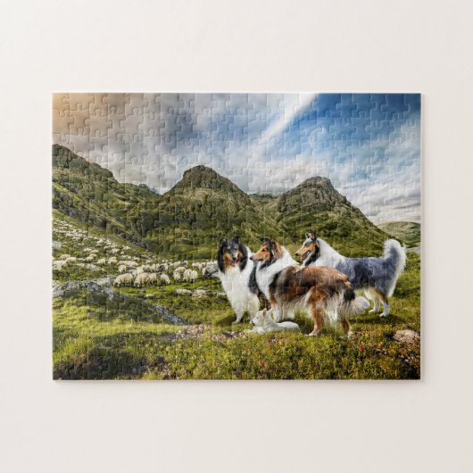 Puzzle Sheepherd Rough Collies en Écosse Highlands - (Horizontal)
