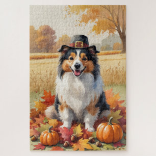 Puzzle Sheltie Feuilles d'automne Art de Thanksgiving