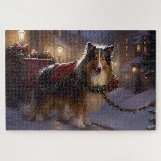 Puzzle Sheltie Saison des Fêtes de Noël (Horizontal)