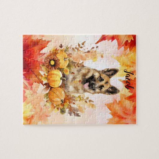 Puzzle Shepard allemand en automne personnalisé (Horizontal)