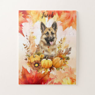 Puzzle Shepard allemand en automne personnalisé