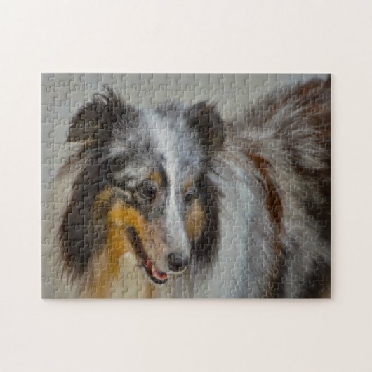 Puzzle Shetland Sheep Chien Jigsaw. (Horizontal)