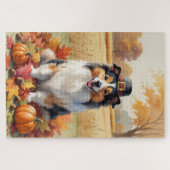 Puzzle Shetland Sheepdog Automne quitte Thanksgiving Art (Horizontal)