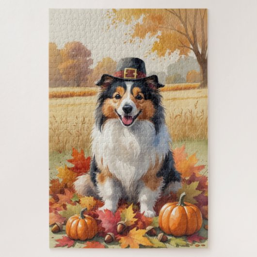 Puzzle Shetland Sheepdog Automne quitte Thanksgiving Art (Vertical)