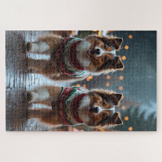 Puzzle Shetland Sheepdog Christmas Snow Holiday  (Horizontal)