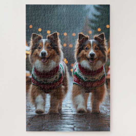 Puzzle Shetland Sheepdog Christmas Snow Holiday  (Vertical)
