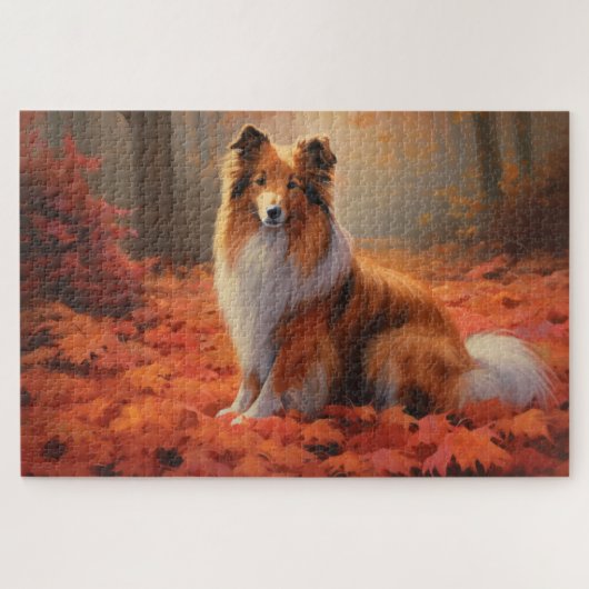 Puzzle Shetland Sheepdog en automne Feuilles automne Insp (Horizontal)