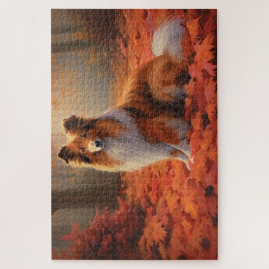 Puzzle Shetland Sheepdog en automne Feuilles automne Insp (Vertical)