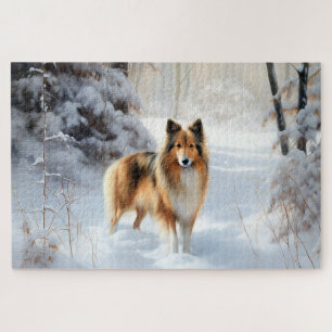 Puzzle Shetland Sheepdog Laisser neiger Noël
