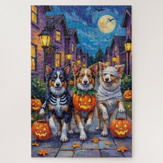 Puzzle Shetland Sheepdogs in Halloween Costumes (Vertical)