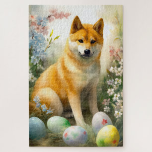 Puzzle Shiba Inu avec les oeufs de Pâques vacances