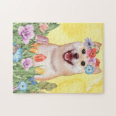 Puzzle Shiba Inu Chien avec Fleurs Printemps (Horizontal)