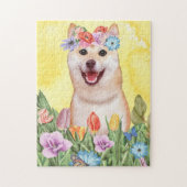 Puzzle Shiba Inu Chien avec Fleurs Printemps (Vertical)