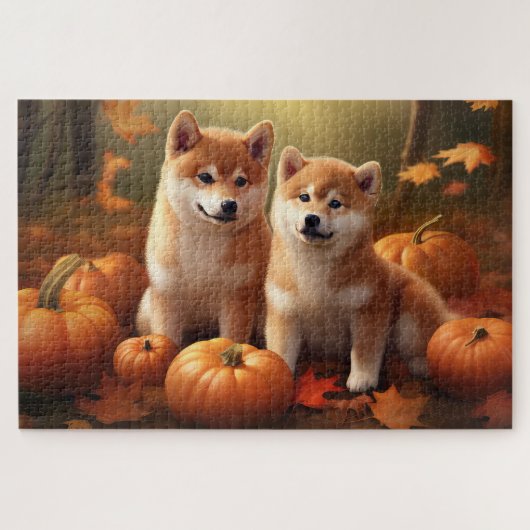Puzzle Shiba Inu Chiot Automne Citrouille de plaisir (Horizontal)