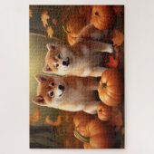 Puzzle Shiba Inu Chiot Automne Citrouille de plaisir (Vertical)