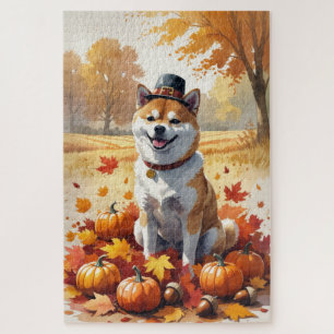 Puzzle Shiba Inu dans l'art de remerciement des feuilles