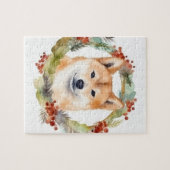 Puzzle Shiba Inu Festive de la couronne de Noël Coupe (Horizontal)