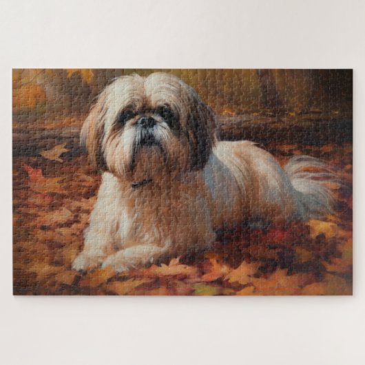 Puzzle Shih Tzu à l'automne Feuilles automne Inspire (Horizontal)