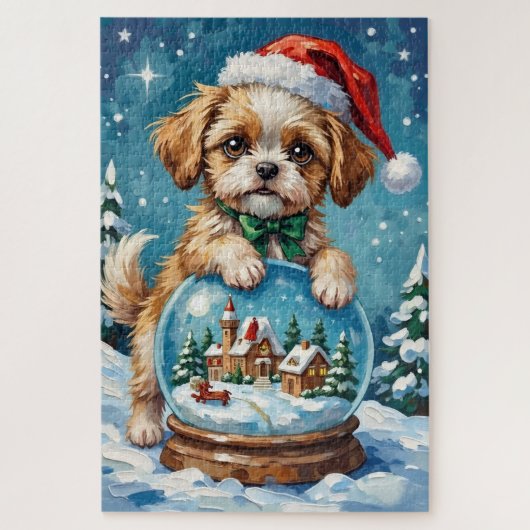 Puzzle Shih Tzu à l'intérieur d'une boule à neige de Noël (Vertical)