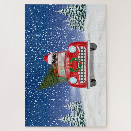 Puzzle Shih Tzu Chien Voiture De Conduite En Neige Noël (Vertical)