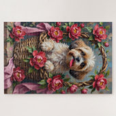 Puzzle Shih Tzu Dog Valentine's Day Peony Flower Basket (Horizontal)