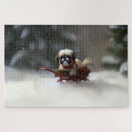 Puzzle Shih Tzu hiver neige de Noël (Horizontal)