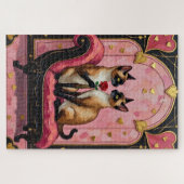 Puzzle Siamese Cat Couple Art Deco Valentine's Day (Horizontal)