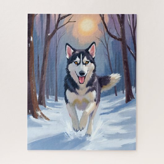 Puzzle Siberian Husky Dog Painting Winter Art (Vertical)