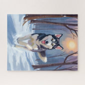 Puzzle Siberian Husky Dog Painting Winter Art (Horizontal)