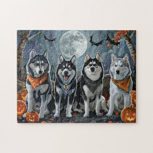 Puzzle Siberian Husky Halloween Épouvantable (Horizontal)