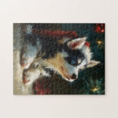 Puzzle Siberian Husky Puppy Christmas Painting (Horizontal)