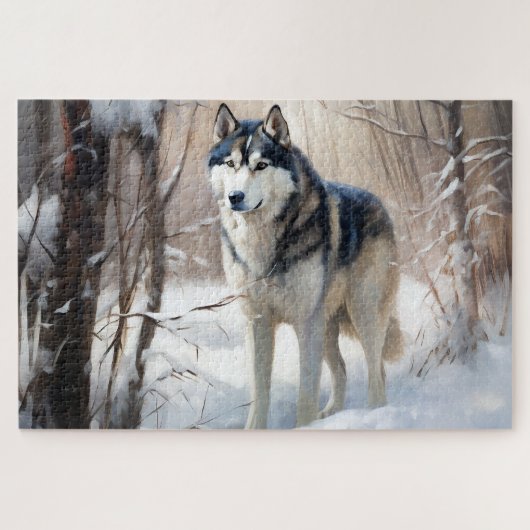 Puzzle Siberian Husky Qu'il neige Noël (Horizontal)