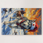 Puzzle Siberian Husky Soviet Style Christmas Log Pull Hat (Horizontal)