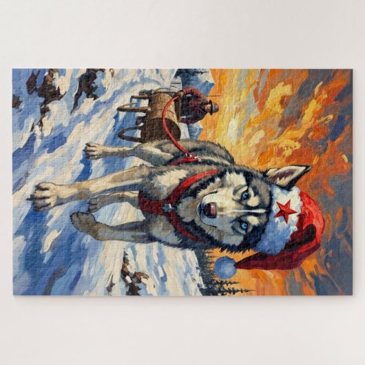 Puzzle Siberian Husky Soviet Style Christmas Log Pull Hat (Horizontal)