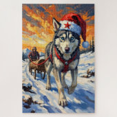 Puzzle Siberian Husky Soviet Style Christmas Log Pull Hat (Vertical)
