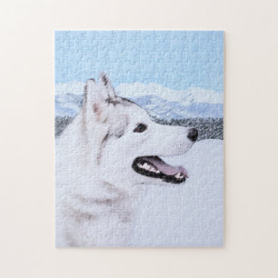 Puzzle Sibérie Husky (argent et blanc) Peinture Chien Art
