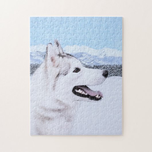 Puzzle Sibérie Husky (argent et blanc) Peinture Chien Art (Vertical)