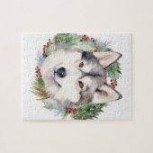 Puzzle Sibérie Husky Christmas Wreath Festive Pup (Horizontal)