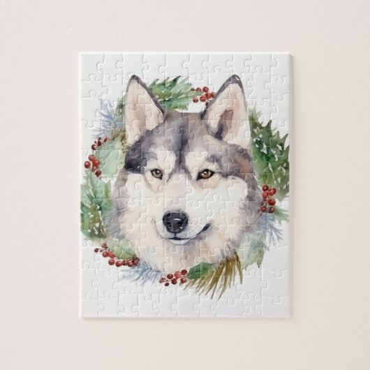 Puzzle Sibérie Husky Christmas Wreath Festive Pup (Vertical)