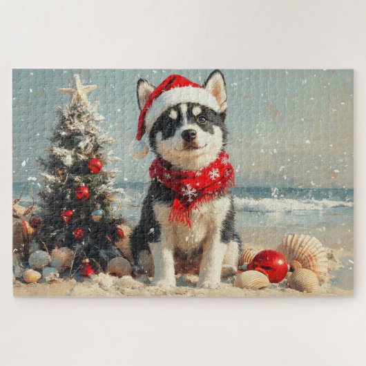 Puzzle Sibérie Husky Dog Noël Plage Vintage (Horizontal)
